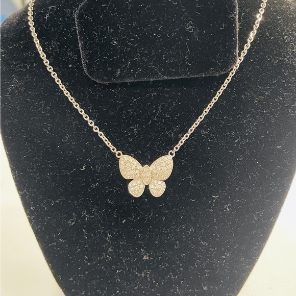 14KT White Gold Pave Diamond Butterfly Pendant Necklace